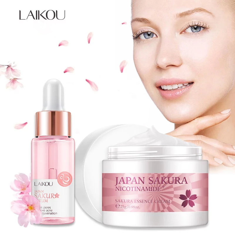 Niacinamide Pore Shrinking Essence - LAIKOU Sakura Сыворотка и коллагеновый крем